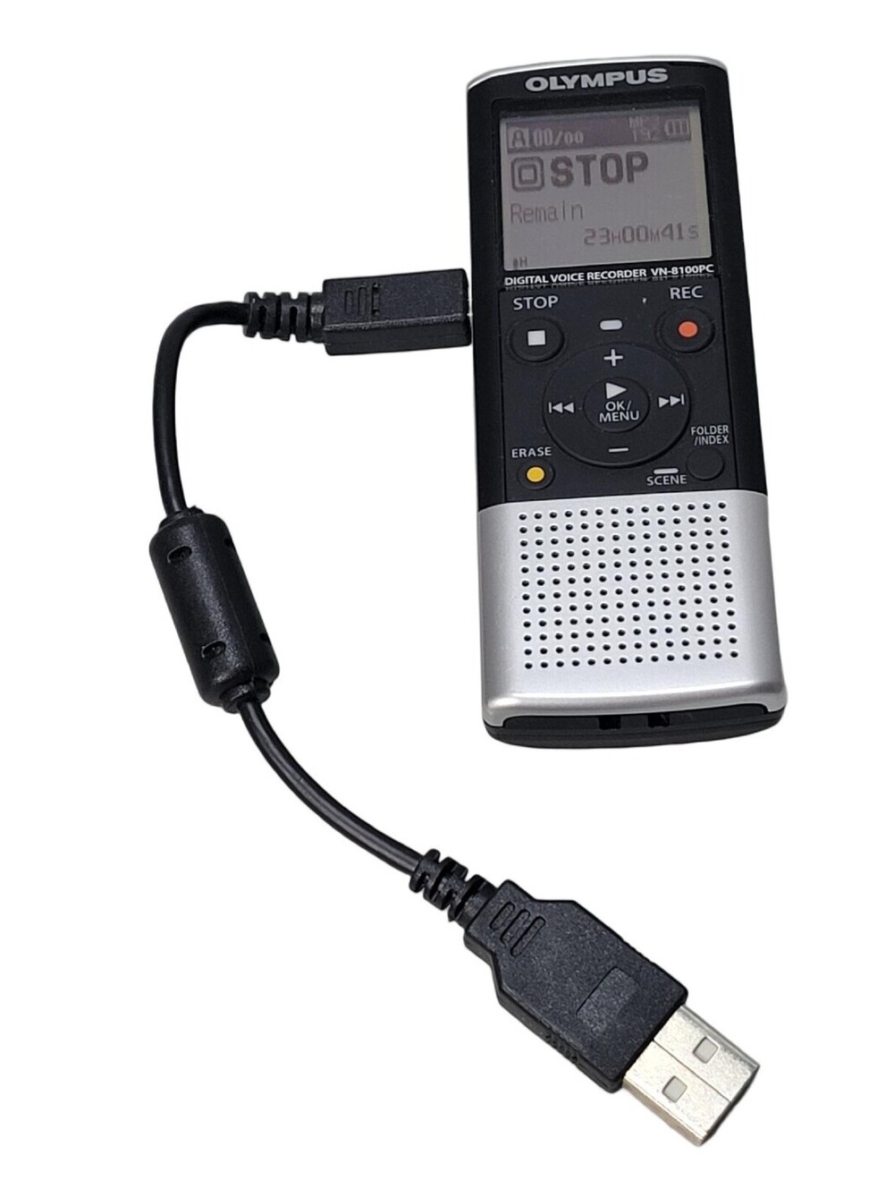 Olympus VN-8100PC Digital Voice Recorder Black & Silver Tested Working
